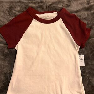Old Navy Burgundy and White Short Sleeve Baby Tee